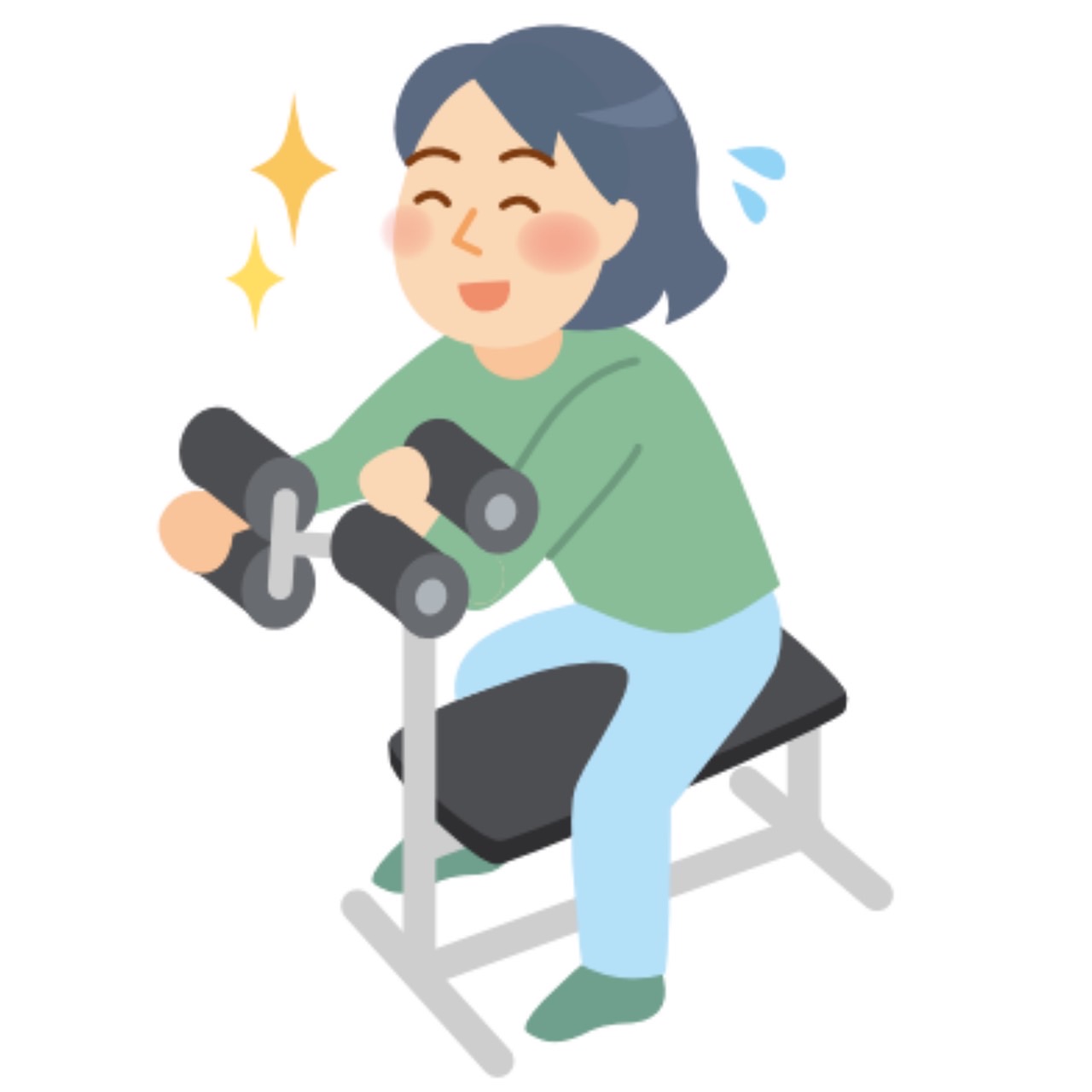 上半身、とくに腕の筋トレを行う女性（上腕二頭筋、上腕三頭筋の筋力トレーニング）