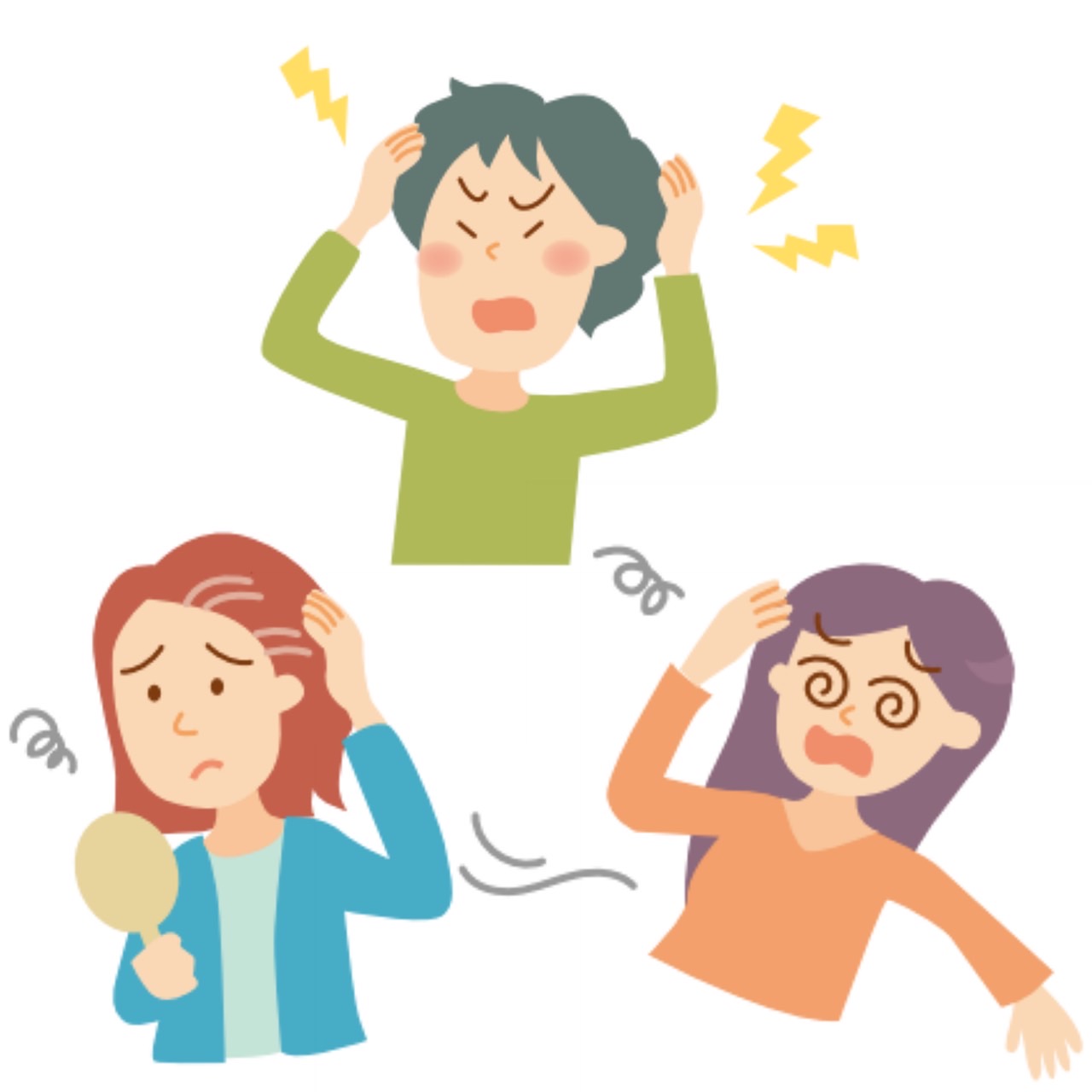 さまざまな不調に悩む女性（ストレス、髪の質、抜け毛、めまい、ふらつき）
