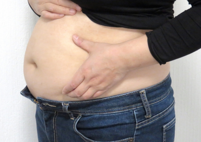 ぽっこりとした女性のおなか（おなか周りが張っている内臓脂肪型の肥満）